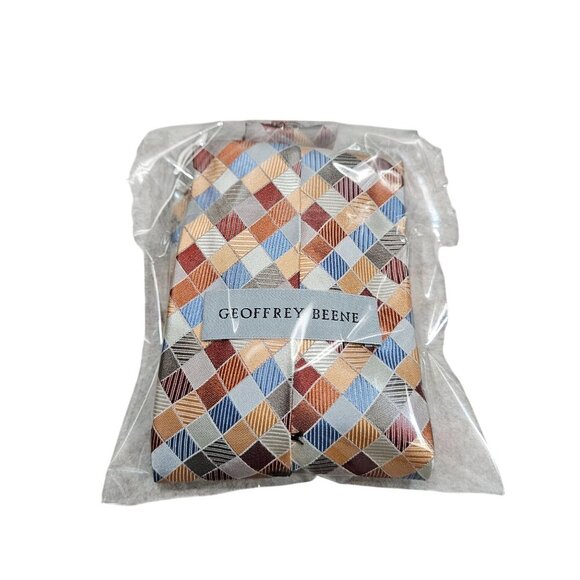 Geoffrey Beene Mens Multicolor Checkered Tie Silk Handmade Rad Retro Business - Picture 5 of 5